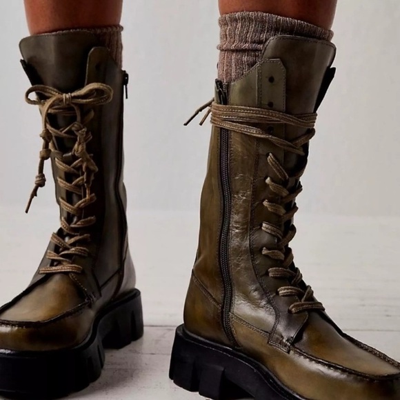 Free People Jones Lug Sole Lace Up Boots Green Size 9 NWOT - Picture 13 of 14